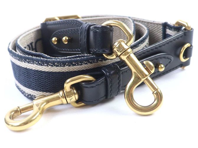 Christian Dior Canvas Embroidered Logo Design Shoulder Strap Navy blue