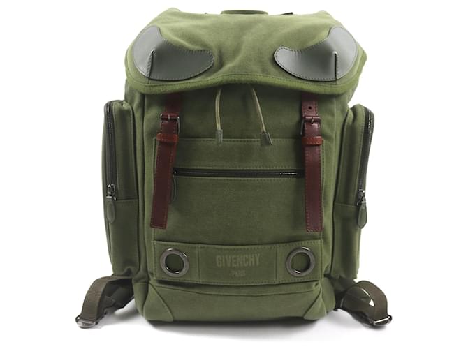 Givenchy Men's Khaki Military Drawstring Backpack Leather Cloth  ref.2615675
