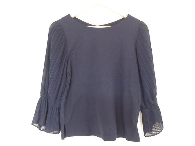 Autre Marque Pullover con maniche in chiffon liscio a torsione alta Kumikyoku Blu Blu navy