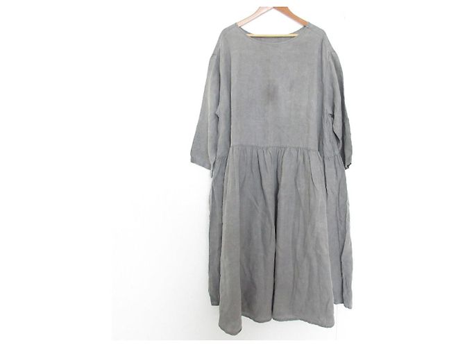 Autre Marque Baumwollkleid mit Raffung und Stilwechsel Grau