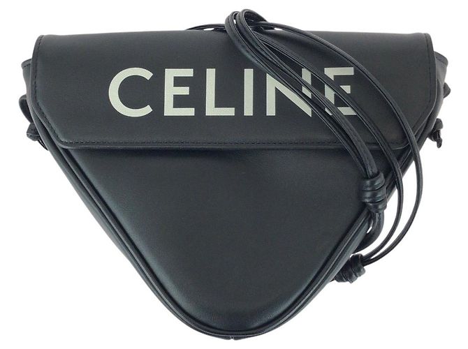 Céline Bolsa de ombro em couro com logo triangular Celine Preto
