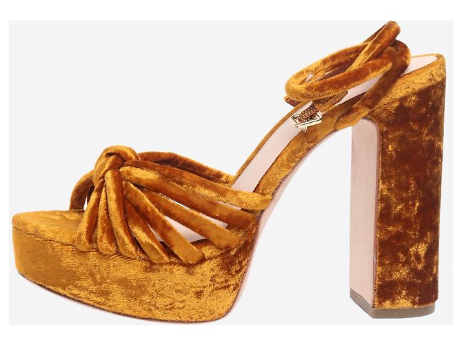 Loeffler Randall Rust orange velvet platform sandals - size EU 35.5