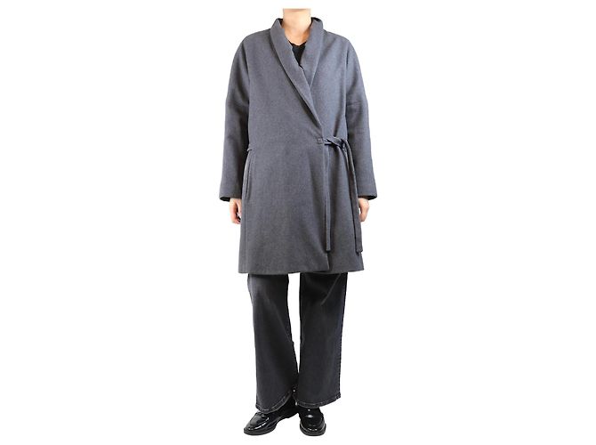 Dries Van Noten Grau Wollmantel mit Gürtel - Größe L