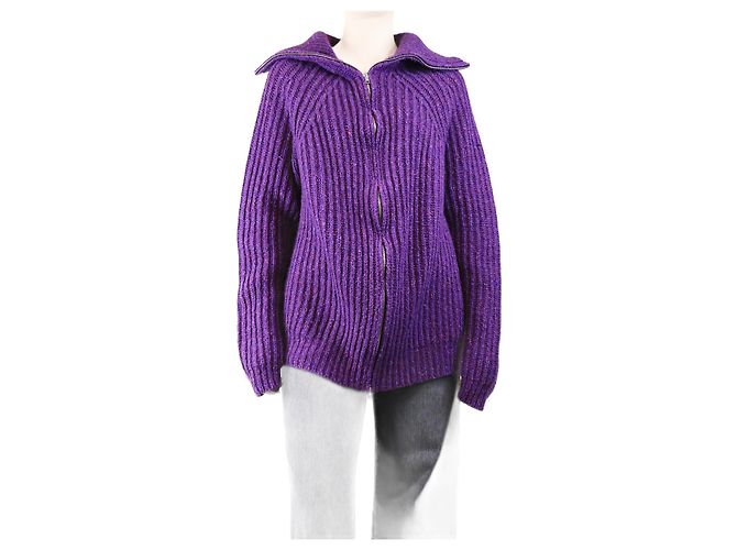 Marni Lila grober gerippter Reißverschluss-Cardigan - Größe UK 16