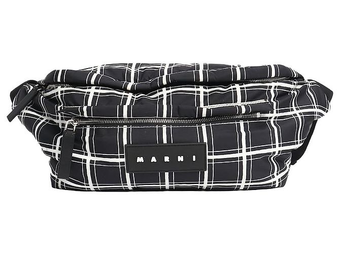 Marni Bolsa transversal de nylon xadrez preto e branco
