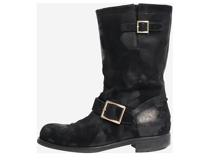 Jimmy Choo Black distressed effect suede boots - size EU 39 (UK 6)