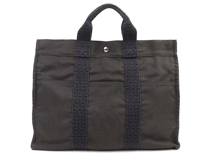 Hermès Hermes Air Line MM Graue Canvas Tote Bag Braun