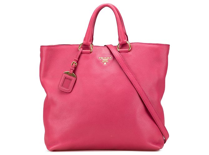 Bolsa tote conversível aberta em vitello daino rosa Prada