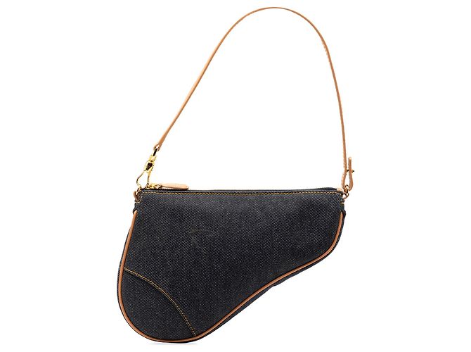 Dior Blaue Mini Denim Saddle Pochette Marineblau