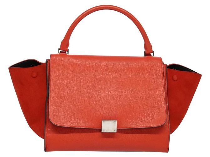 Céline Celine Trapeze Bag Leather with Suede Medium Red