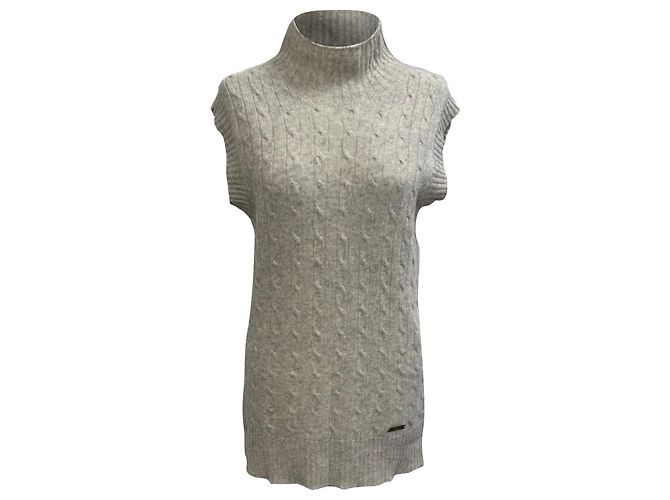 Grauer Rollkragen-Strickpullover ohne Ärmel von Burberry London