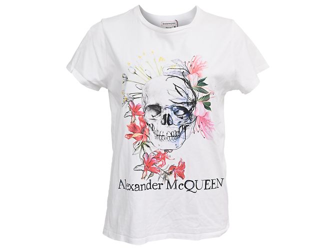 Camiseta de algodón blanco con estampado de calavera Alexander McQueen