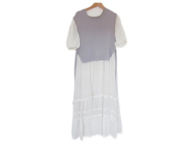 Autre Marque Langes Strickkleid JILL von JILLSTUART Weiß Grau