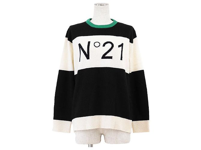 Autre Marque N21 Wollpullover Schwarz Grün Roh