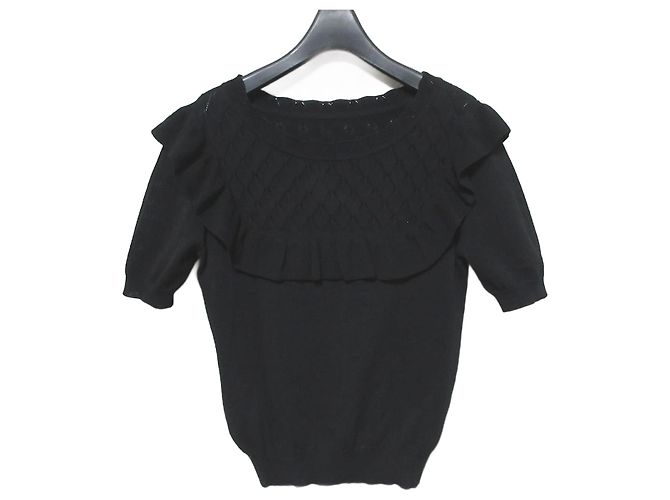 Autre Marque Aveniretoile Spitzenstrick Pullover mit Rüsche Schwarz