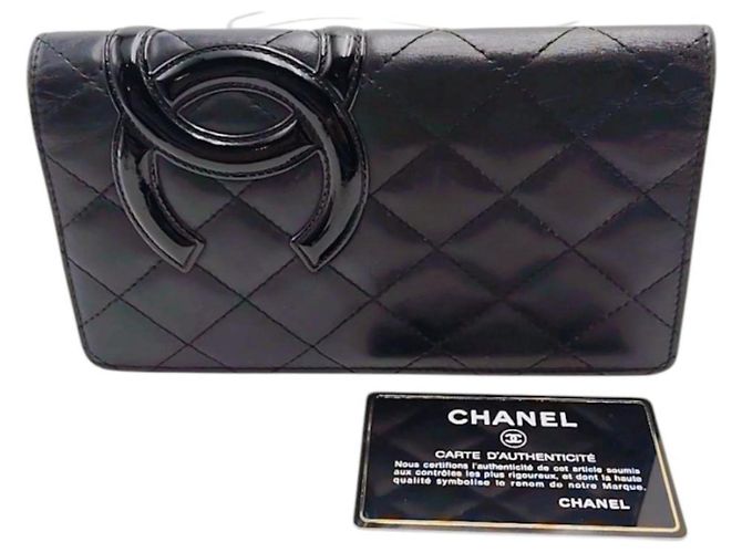 Chanel Cambon Bifold Long Wallet Black Pink