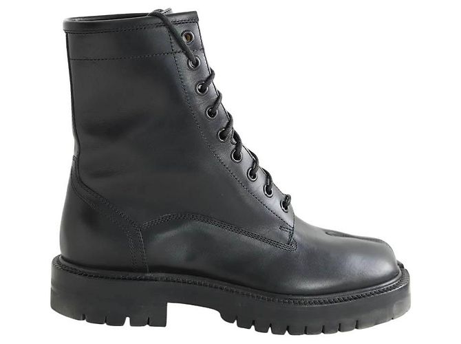 Maison Martin Margiela Botas de couro pretas com cadarço Preto