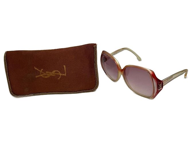Vintage Yves Saint Laurent Übergroße Sonnenbrille Beige Rot
