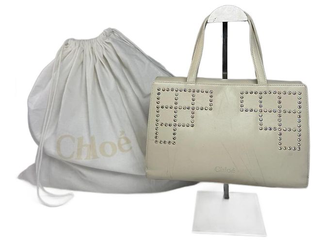 Chloé Sac à main en cuir vintage Chloe gris et blanc