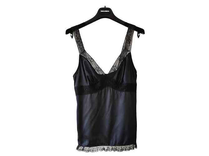 Dolce & Gabbana TOP DE LINGERIE EM SATIN DOLCE&GABBANA COM RENDA. Preto