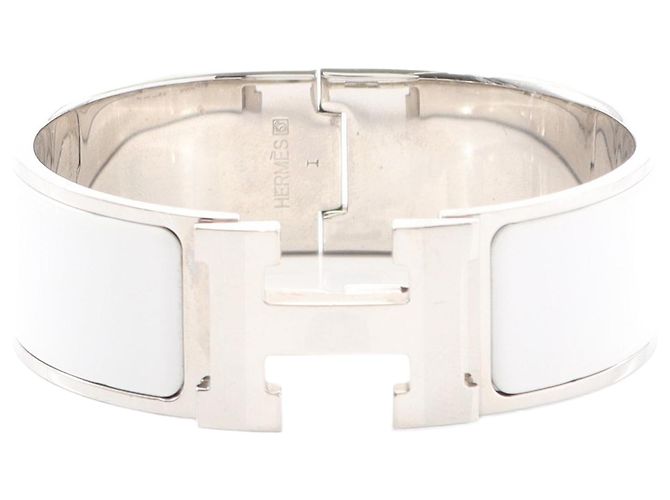 Pulsera PM Hermès Clic Clac H de esmalte blanco ancho 