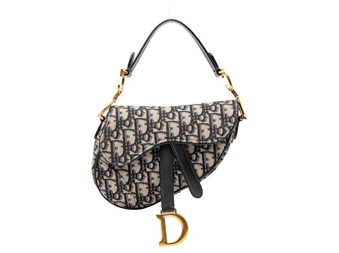 Dior Blue Mini Oblique Canvas Saddle Bag Navy blue Cloth Cloth  ref.2618327