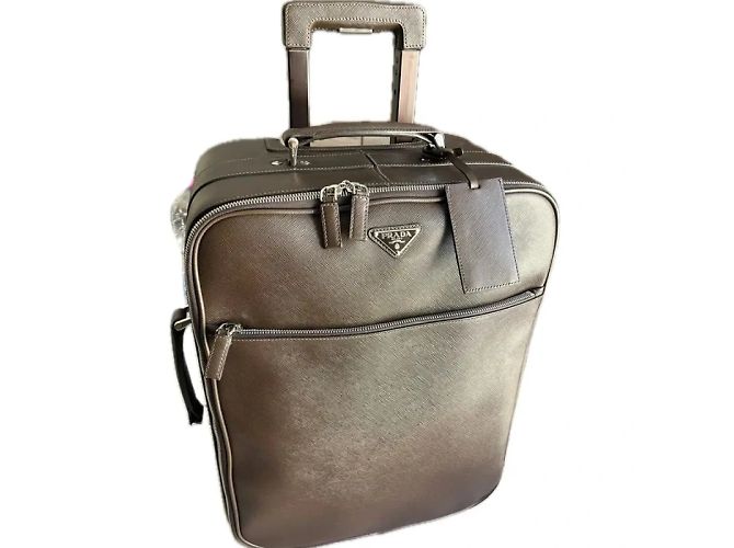 Valigia Trolley Prada in Pelle Saffiano Nera Marrone