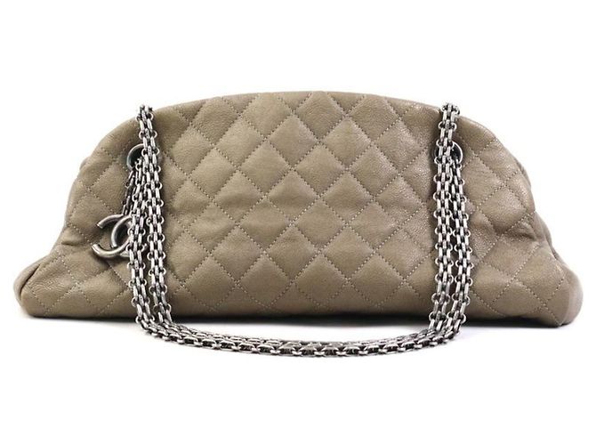 Bolsa de mão de couro marrom cáqui para mulheres Chanel Caqui
