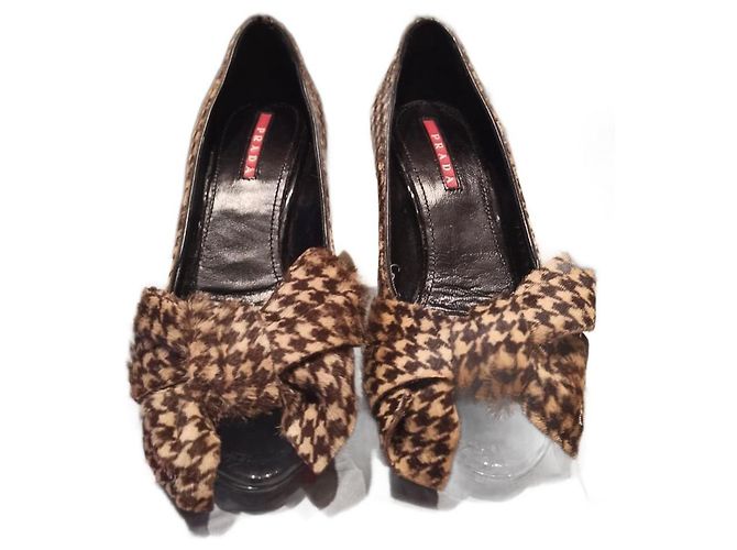 Prada High Heels Kunstpelz Schwarz Hellbraun Dunkelbraun 35