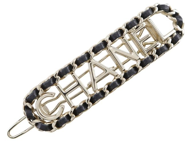 Horquilla de cuero chapada en oro negro Chanel