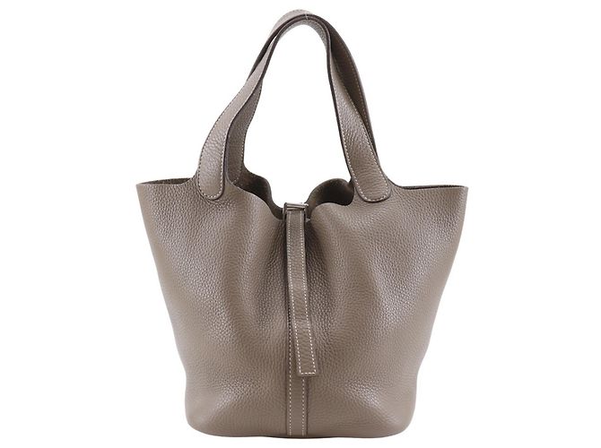 Bolsa Picotin MM em couro Taurillon Clemence da Hermès Marrom Taupe