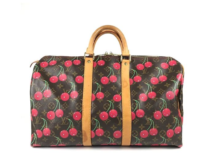 Borsa Boston Keepall 45 Monogramma Ciliegia Louis Vuitton Marrone Rosso