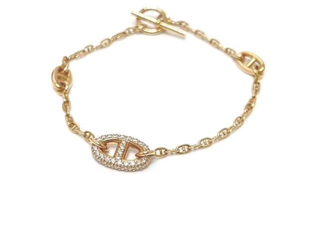Hermès HERMES 18K Pink Gold Charm Bracelet with Diamonds Golden 