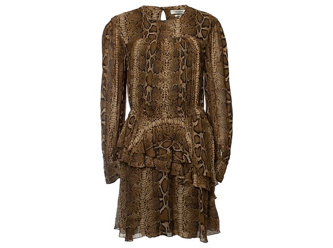 Vestido com babados e estampa de python Isabel Marant Étoile Verde