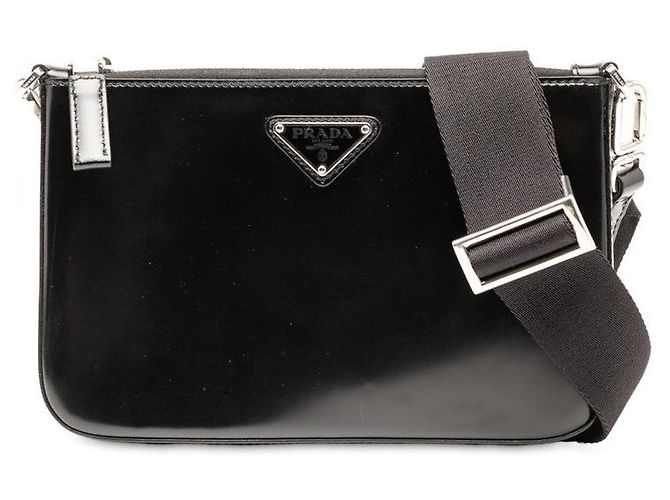 Bolsa de ombro de couro com placa de logo triangular Prada 2VH129 Preto