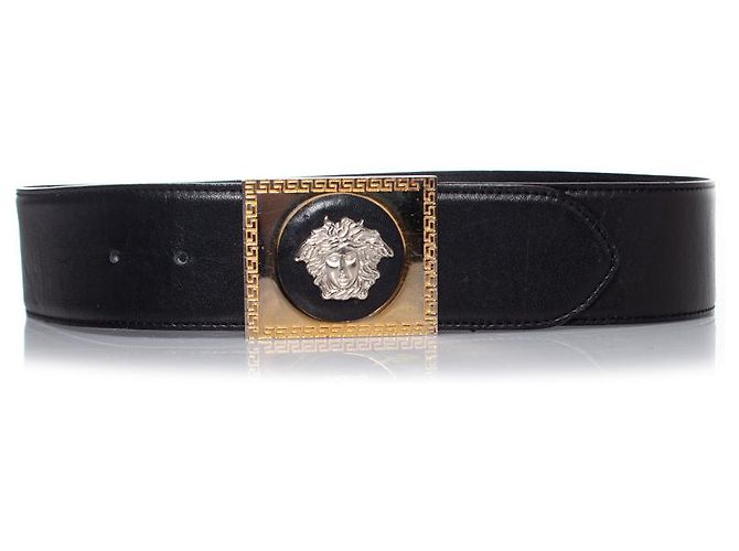Ceinture en cuir noir Gianni Versace avec boucle Méduse