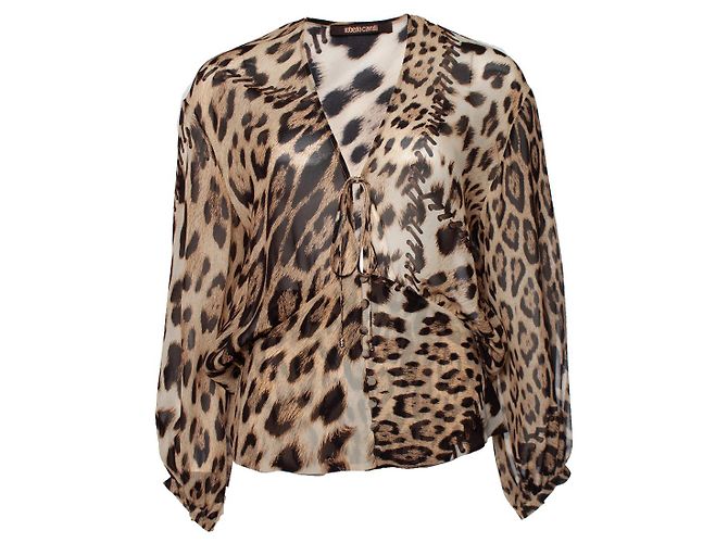 Top trasparente stampato leopardato Roberto Cavalli Marrone