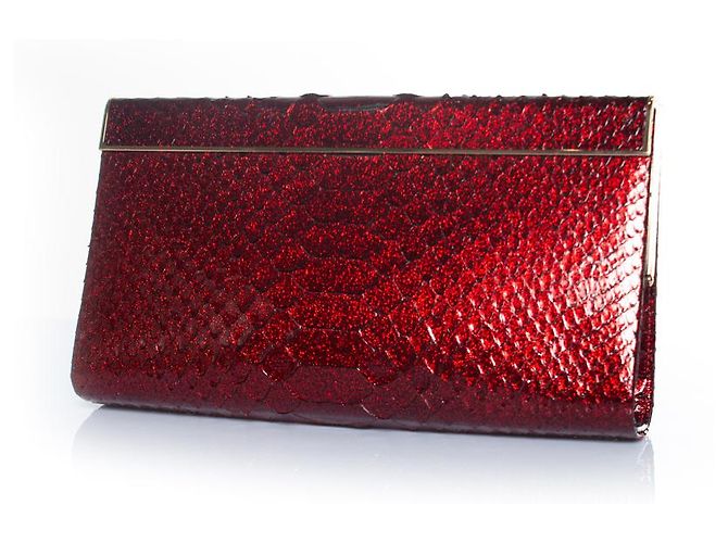 Jimmy Choo Clutch aus Pythonleder in metallischem Rot