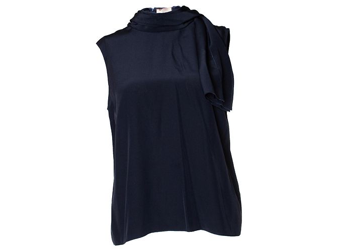 Top efecto bufanda azul Roksanda