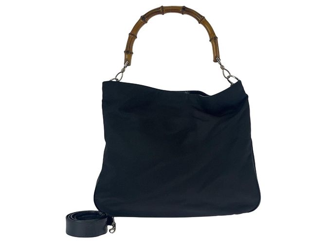 Borsa in tela Gucci Bamboo nera Nero