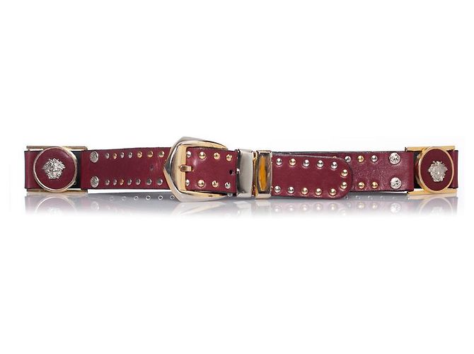 Cinto de couro com studs Medusa de Gianni Versace Vermelho Bordeaux