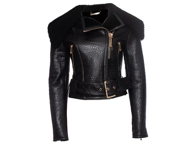 Krokodilpräge-Lederjacke Philipp Plein Schwarz