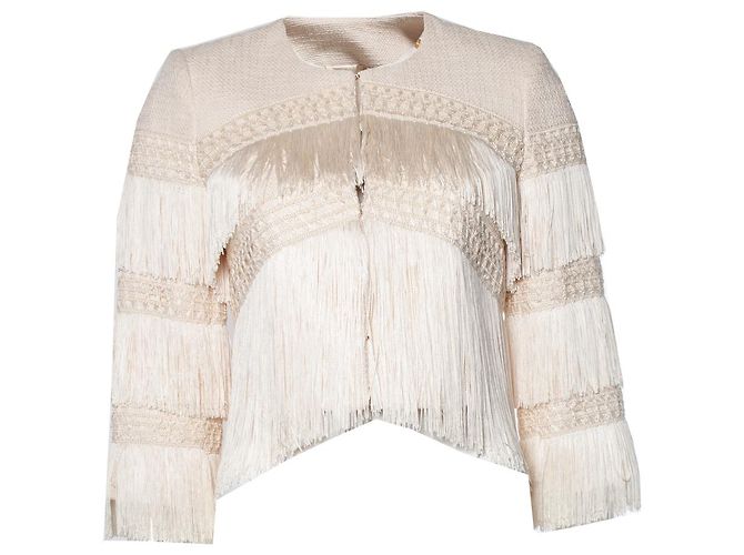 Blazer com franjas Elisabetta Franchi em creme