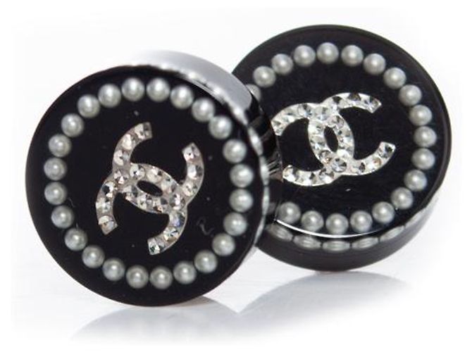 Orecchini rotondi con perle e strass Chanel Nero 