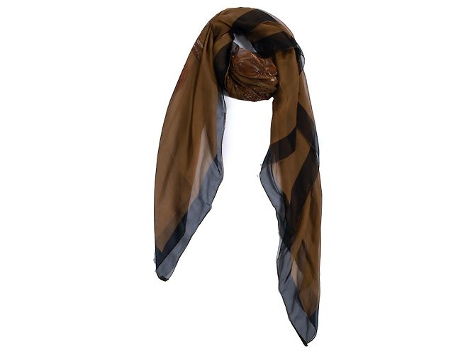 Lenço de seda Rocaille da Hermès com estampa de concha Marrom