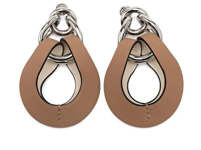 Hermès Villevolt GM Swift Earrings Brown Beige