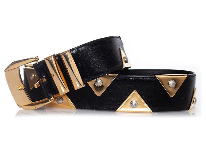 Gianni versace Leather belt with gold triangle applications Black