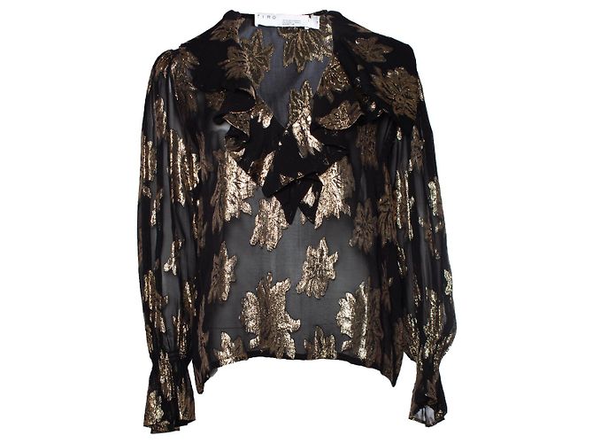 IRO black & gold labra lurex ruffle blouse