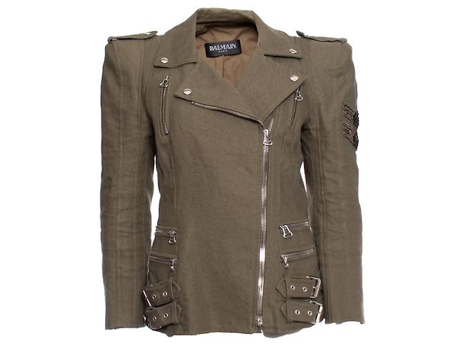 Balmain Army green biker jacket