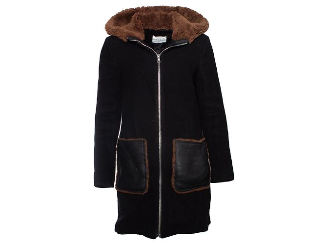 Sandro Wool and leather coat Black